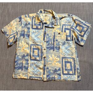 Joe Marlin MensButton Up‎ Shirt Tropical Floral Print Blue Beige Size XL